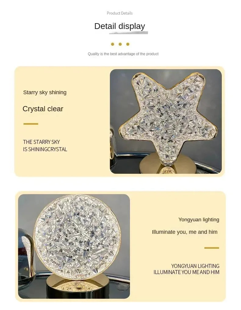 Crystal 3D Moon Night Light – Touch Dimmable USB LED Table Lamp for Bedroom &amp; Home Decor, Aesthetic Bedside Light for Girls' Room &nbsp;