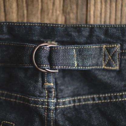 Maden 14oz Raw Selvedge Denim Jeans for Men – Vintage Straight Fit with Horsehide Leather Patch, Paris Buckle Style – Ideal for Spring & Fall