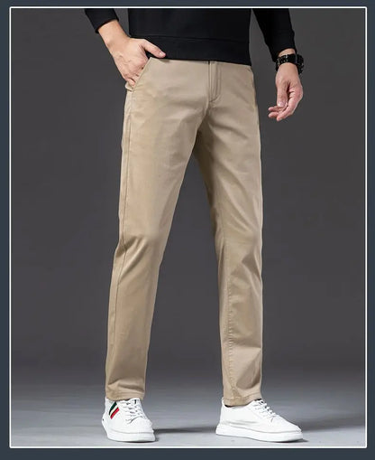 New Fashion Men's Slim Fit Straight Trousers – Comfortable, Breathable, Elastic Casual Long Pants for Everyday Wear