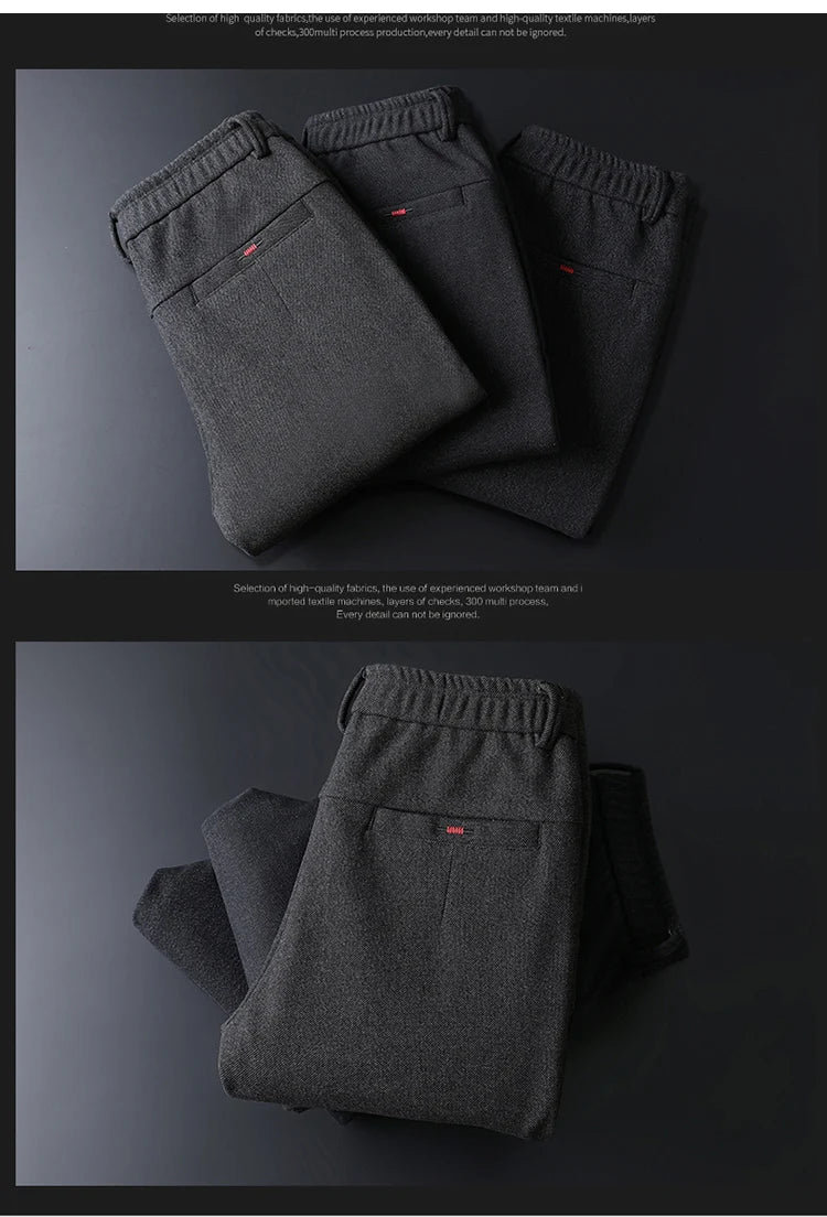 Men's Winter Fleece-Lined Slim Fit Pants – Thick Warm Straight-Leg Casual Business Trousers (Sizes 28-38)