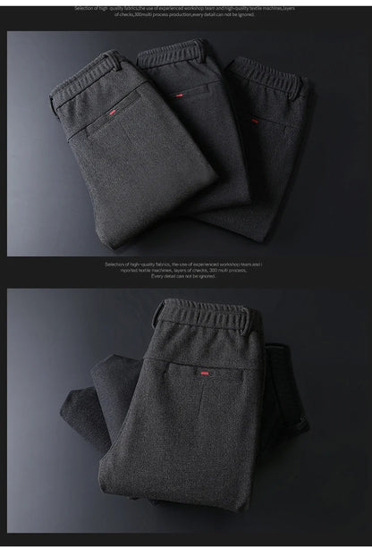 Men's Winter Fleece-Lined Slim Fit Pants – Thick Warm Straight-Leg Casual Business Trousers (Sizes 28-38)