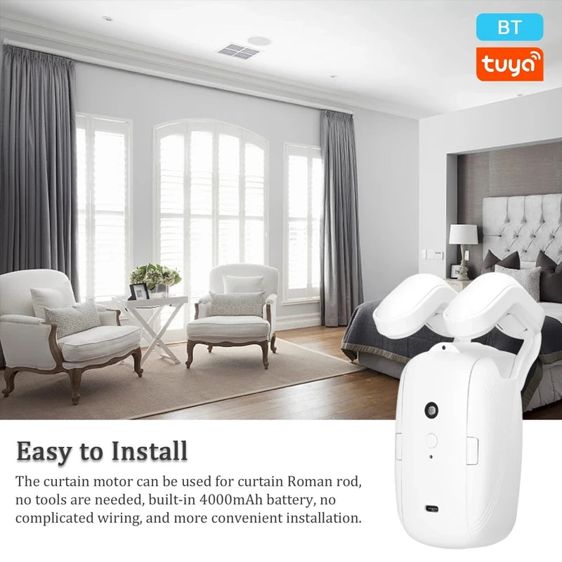 Smart WiFi/Bluetooth Curtain Opener – Automatic Electric Curtain Robot for Roman Rod & Track with Remote App Control