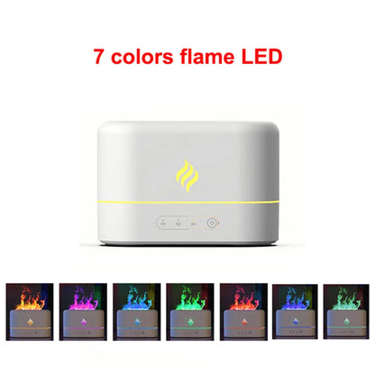Simulated Flame Aroma Diffuser &amp; Humidifier with 7-Color LED, Timer, Silent Operation, and Air Purification for Essential Oils