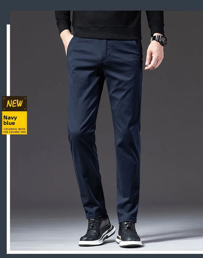 New Fashion Men's Slim Fit Straight Trousers – Comfortable, Breathable, Elastic Casual Long Pants for Everyday Wear