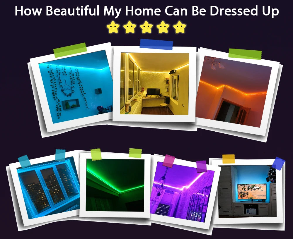 5V RGB LED Strip Lights, 1M-30M, 16 Million Colors, Music Sync, Color Changing LED Lighting for Parties and Home Decor