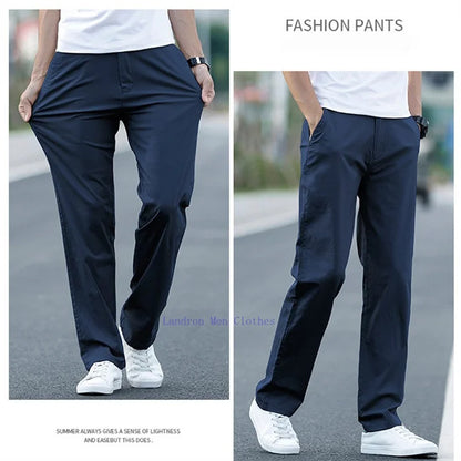 Men's Summer Lightweight Stretch Chino Pants – Loose Fit Cotton Trousers in Khaki, Blue, and Black – Plus Sizes 42 &amp; 44