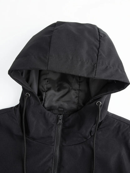 Men’s Olive Green Lightweight Zip-Up Hoodie Jacket – Waterproof Outdoor Coat with Drawstring Pockets