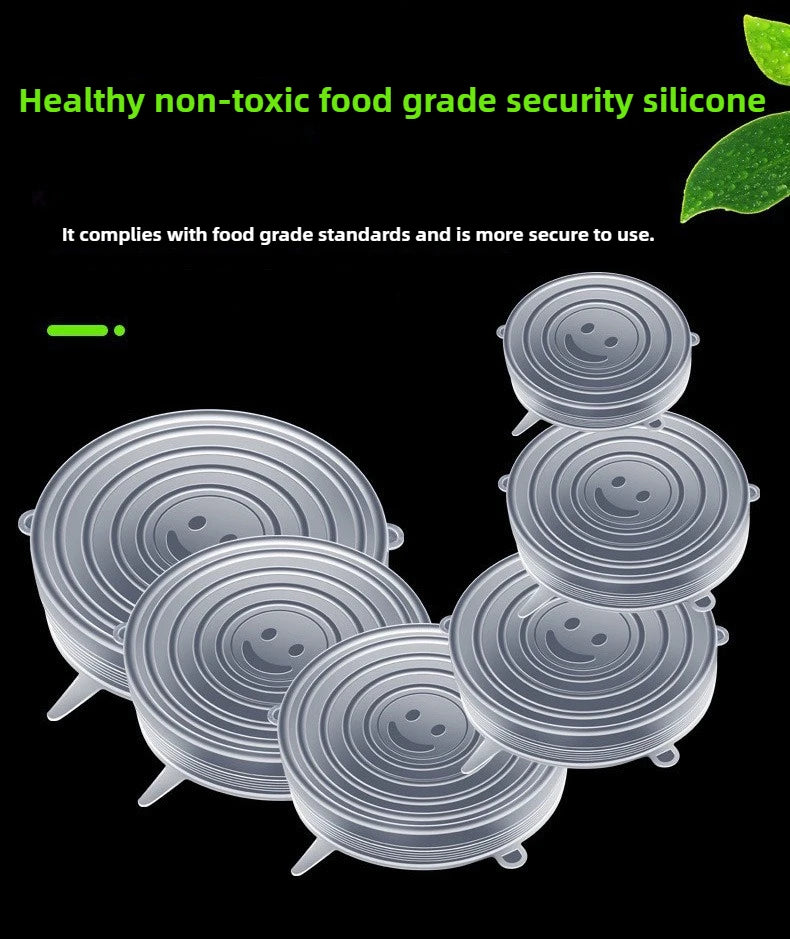 Set of 6 Food-Grade Silicone Stretch Lids – Universal Round Kitchen Covers with Airtight Seal, Reusable and BPA-Free for Food Storage