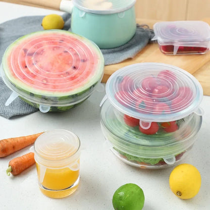 6 Pieces Food-Grade Silicone Stretch Lids – Reusable Airtight Universal Round Covers for Kitchen Use