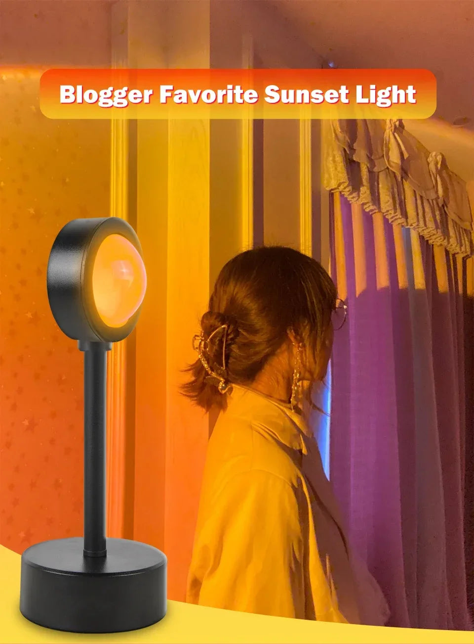USB Sunset Projection Lamp – Ambient Mood Light for Bedroom, Living Room, Bar, and Photography Backdrops &nbsp;