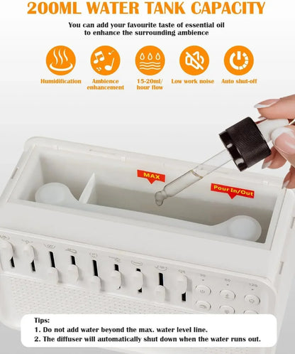 White Noise Sound Machine &amp; Essential Oil Diffuser with Bluetooth Speaker and Night Light – Ideal for Sleep, Relaxation, and Meditation