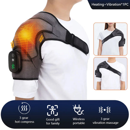 Rechargeable Electric Shoulder Massager with Heating & Vibration – Thermal Therapy Belt for Knee & Arthritis Pain Relief
