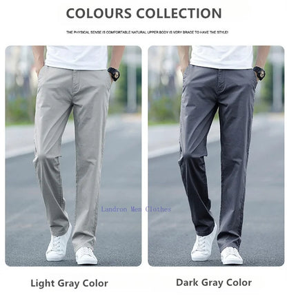 Men's Summer Lightweight Stretch Chino Pants – Loose Fit Cotton Trousers in Khaki, Blue, and Black – Plus Sizes 42 &amp; 44