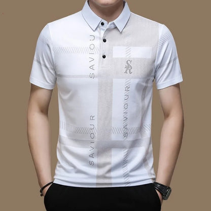 Men’s Short Sleeve Polo Shirt – Casual Micro-Elastic Breathable Button-Up Top for Daily Wear and Fashion