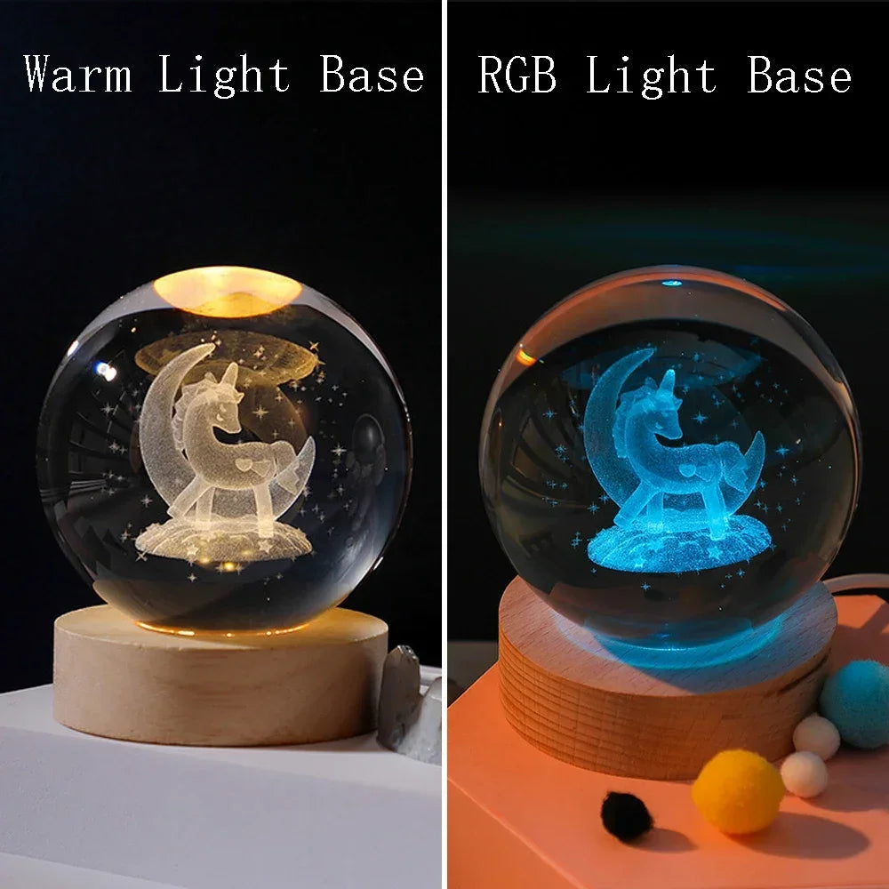 3D Laser Engraved Solar System Crystal Ball Night Light – Planet Globe Lamp for Home Décor, Astronomy Gift, Birthday Present