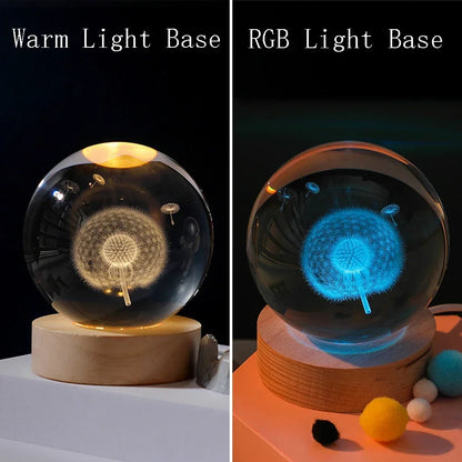 3D Laser Engraved Solar System Crystal Ball Night Light – Planet Globe Lamp for Home Décor, Astronomy Gift, Birthday Present