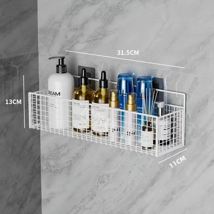 Wall-Mounted Iron Bathroom Shelf – No-Drill Storage Rack, Single-Layer Organizer for Toilets & Washrooms
