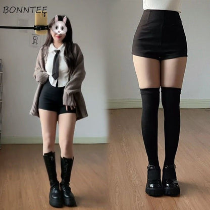 Women's Slim Fit Black Shorts – Korean Streetwear Style, High Elasticity, Clubwear & Casual Fashion for Autumn