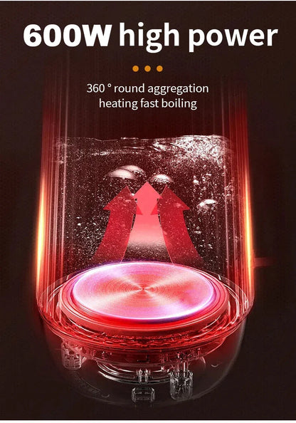 500ML Portable Electric Kettle – Stainless Steel Travel Water Boiler for Tea, Coffee, Home, Hotel &amp; Outdoor Use