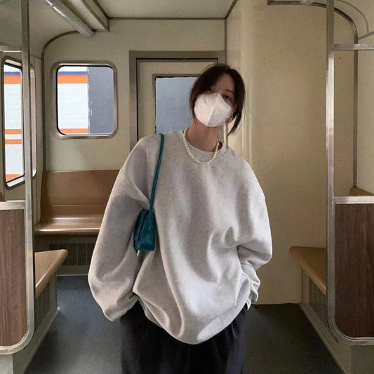 Women’s Pure Cotton White Hoodie – Solid Color, Loose Yet Slim Fit, Perfect for Autumn/Winter 2025, Stylish and Versatile Top