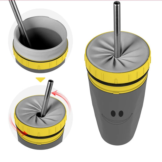 Portable Coffee Cup with Straw, Innovative Twist-On Lid Thermos Mug, Drinking Cup with Straw for Juice, Coffee, and Water, BPA-Free