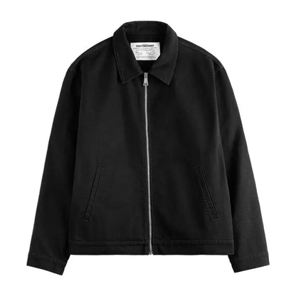 Men’s Heavyweight Vintage “IKE” Zip-Up Jacket – Black Cotton Coat with Collar, Casual Outdoor / Mountain Style for Spring & Fall