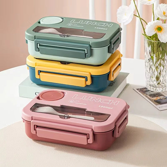 1300ML 4-Compartment Bento Lunch Box with Cutlery – Microwave & Dishwasher Safe, Leakproof Food Container for School, Work & Adults
