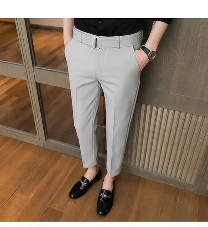 Men’s Korean-Style Slim Fit Summer Suit Pants – Lightweight Ice Silk Trousers, Business Casual Streetwear, Plus Sizes Available