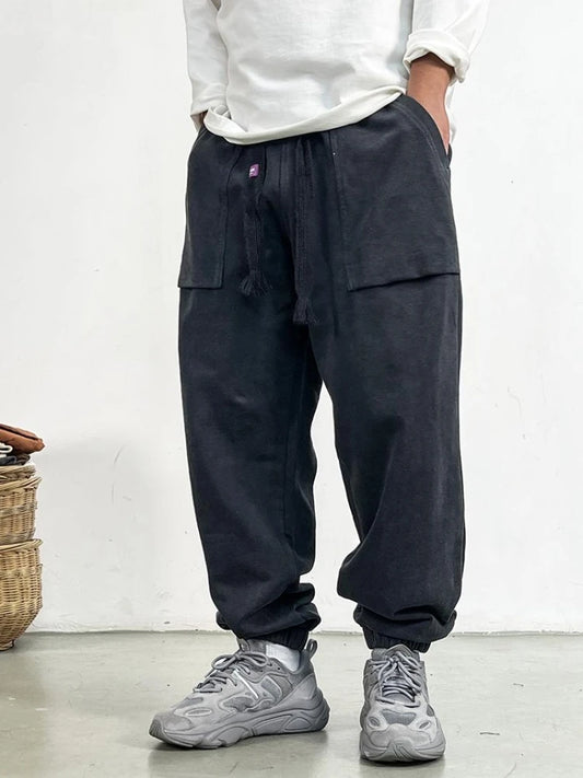 Premium Plus-Size Men's Sweatpants, Loose Fit Streetwear Joggers, Korean Style Baggy Harajuku Trousers
