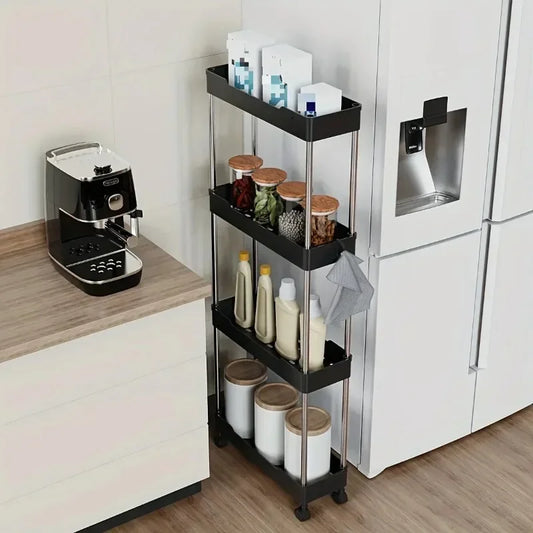 4-Tier Rolling Bathroom Storage Cart with Wheels – Multi-Purpose Corner Organizer Shelf for Home Use