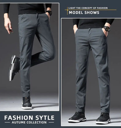 New Fashion Men's Slim Fit Straight Trousers – Comfortable, Breathable, Elastic Casual Long Pants for Everyday Wear