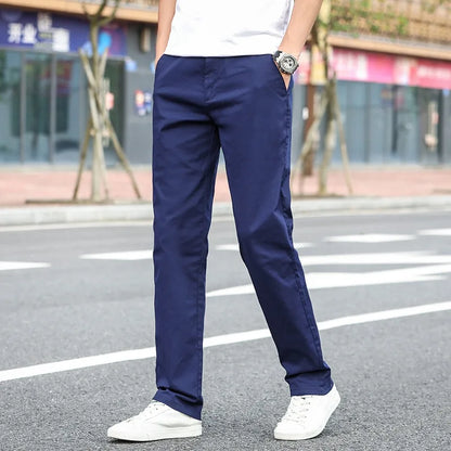 Men's Summer Lightweight Stretch Chino Pants – Loose Fit Cotton Trousers in Khaki, Blue, and Black – Plus Sizes 42 &amp; 44