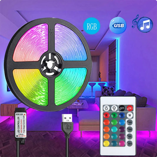 USB-Powered RGB LED Strip Light with 24-Key IR Remote – 5V SMD Light Strip for Color &amp; Brightness Control, Ideal for Holiday &amp; Home Decor