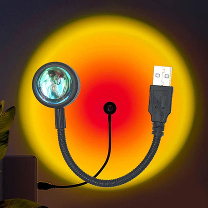 USB Sunset Projection Lamp with Rainbow Effect – Atmospheric Night Light for Photography, Selfies, Coffee Shops, Live Streaming, and Wall Decoration