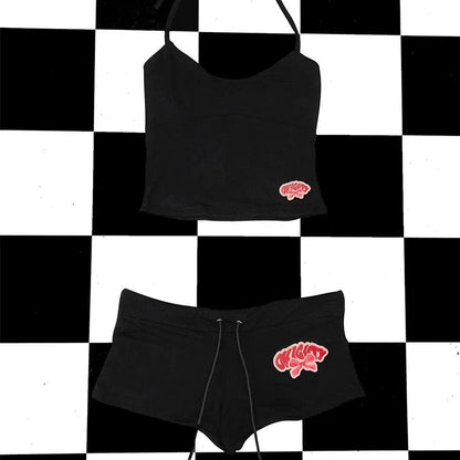Y2K Style Crop Top with Graphic Letter Print – Grunge Streetwear Harajuku Casual Summer Camisole for Emo Girl Aesthetic, Paired with Sexy Women’s Shorts and Pants