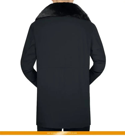 Men’s Solid Winter Parka with Fur Hood – Loose, Waterproof Fleece-Lined Vintage Streetwear Jacket