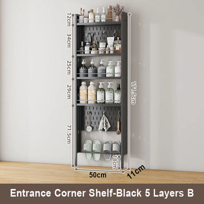 Wall-Mounted Bathroom Corner Shelf – Perforated Organizer Rack for Shampoo, Toothbrush, and Toiletries