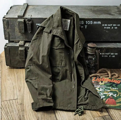 Men's Retro Cargo Windbreaker – Outdoor Multi-Pocket Vintage Jacket, Casual Solid Color Coat