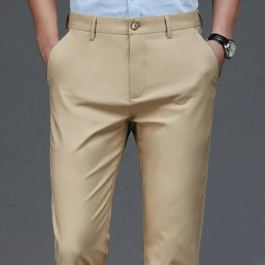 Men’s Stretch Slim-Fit Quick-Dry Suit Pants – Korean Style Straight Trousers for Office & Casual Wear (Spring/Autumn)