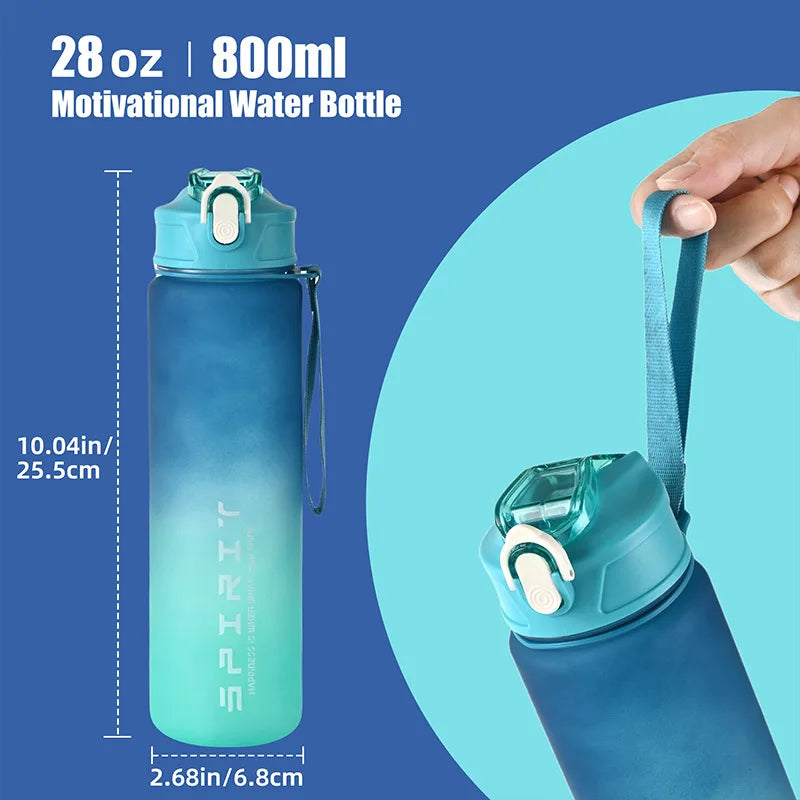 Time-Marked Sports Water Bottle with Straw and Leak-Proof Flip Lock – Portable Hydration Bottle for Outdoor Activities