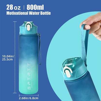 Time-Marked Sports Water Bottle with Straw and Leak-Proof Flip Lock – Portable Hydration Bottle for Outdoor Activities