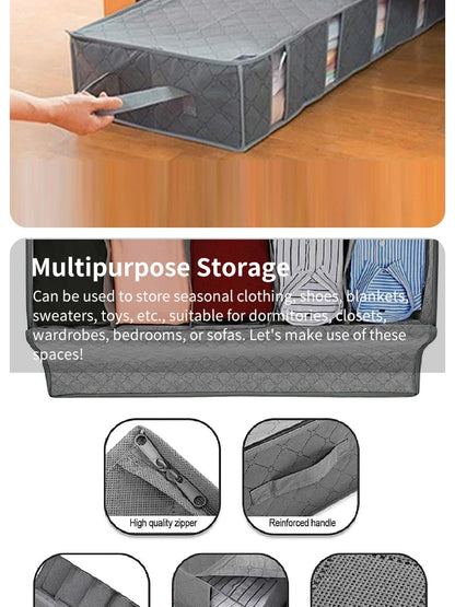 Foldable Underbed Storage Organizer with Large Adjustable Compartments for Clothes, Shoes, Blankets, and Toys
