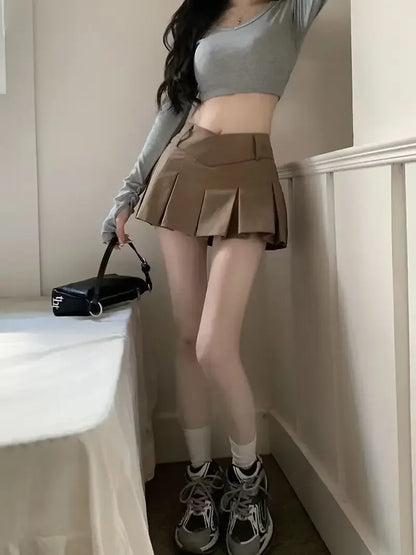 Women’s Retro V-Waist Pleated Mini Skirt – Summer Casual Streetwear, Sexy &amp; Stylish High-Waist Short Skirt for Girls and Ladies