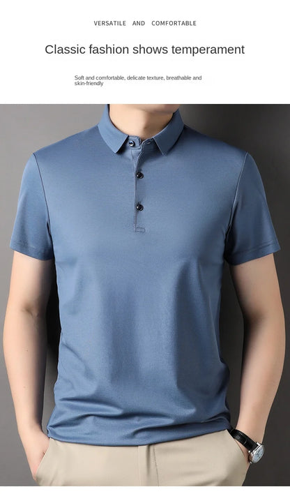 Premium Men's Polo Shirt – Luxury Summer Short Sleeve Casual Top Made with 4.7% Mulberry Silk – Plain Design, Elegant and Stylish &nbsp;