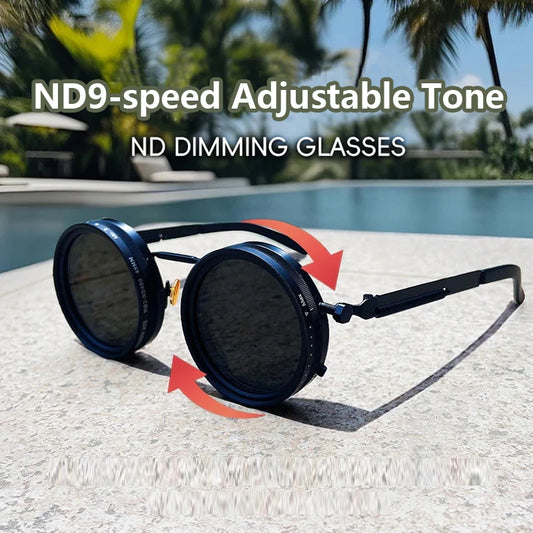 Adjustable Polarized Motorcycle Sunglasses – Round UV400 Punk-Style Eyewear for Men & Women, ND9 Light Dimming Sun Glasses