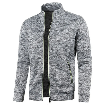 Men’s Autumn Zip-Up Jacket with Stand Collar – Casual Fleece Sweatshirt, Long Sleeve Streetwear Coat