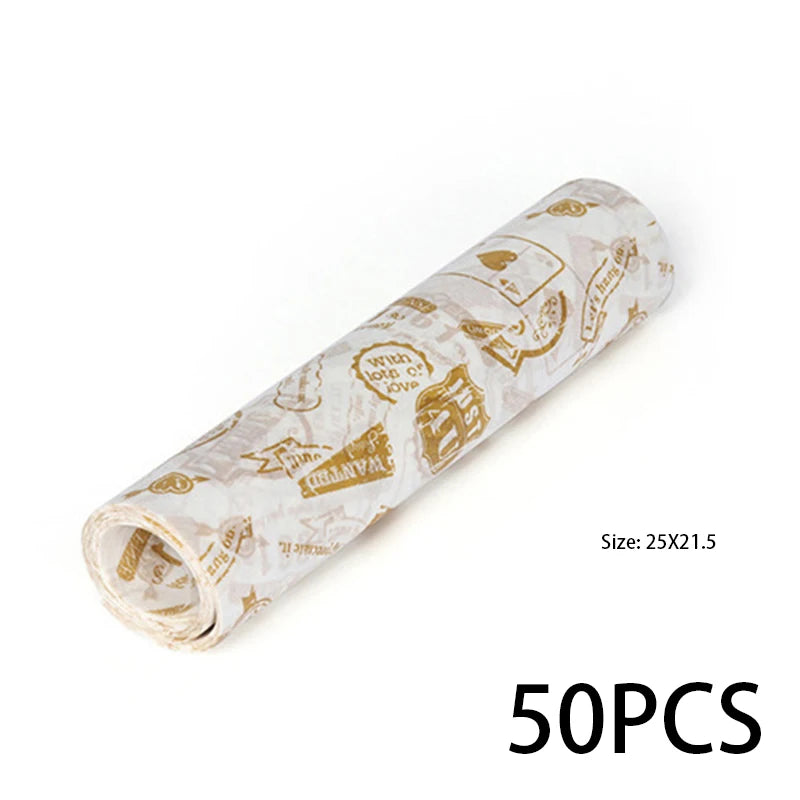 50 Pieces Food-Grade Wax Grease Paper Wrappers – Ideal for Wrapping Bread, Sandwiches, Burgers, Fries, and Baking