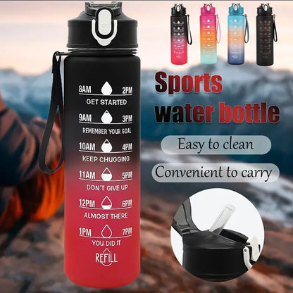 Time-Marked Sports Water Bottle with Straw and Leak-Proof Flip Lock – Portable Hydration Bottle for Outdoor Activities