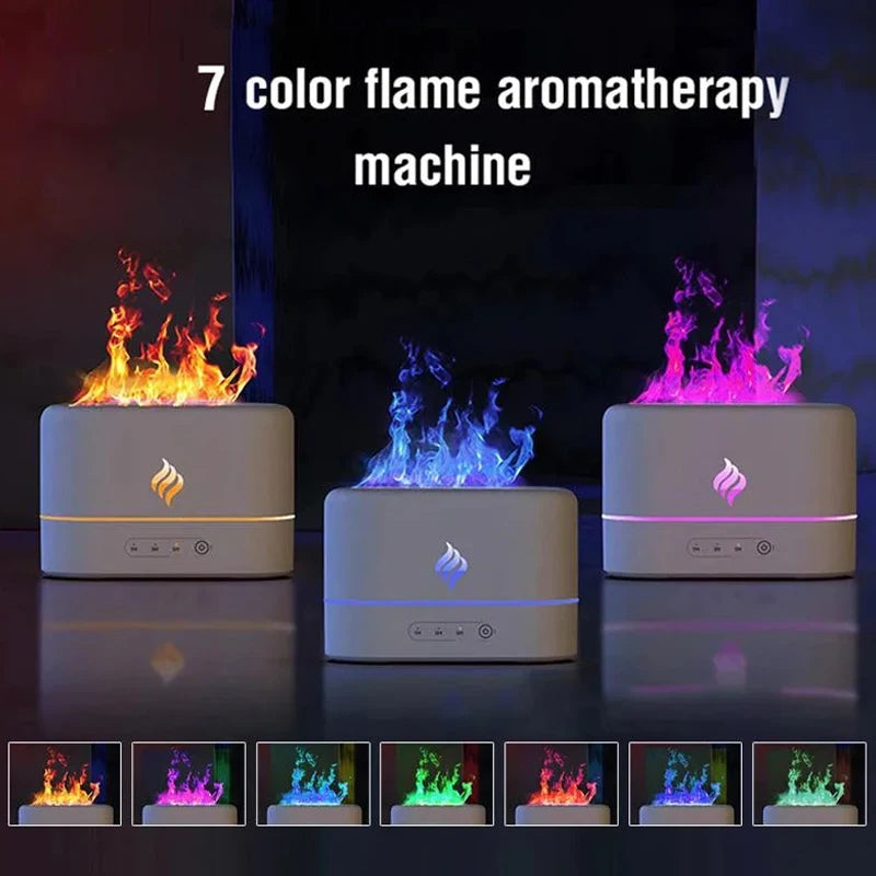 Simulated Flame Aroma Diffuser &amp; Humidifier with 7-Color LED, Timer, Silent Operation, and Air Purification for Essential Oils