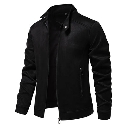 AIOPESON Men's Faux Suede Stand Collar Zip-Up Jacket Casual Business Trucker Coat